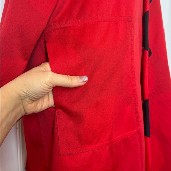 UBU Reversible Red & Black Polka Dot Raincoat – Statement Hooded A-Line Coat – L - Picture 9 of 11